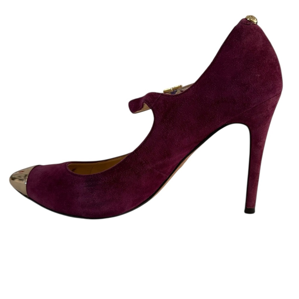 Vince Camuto  Priscilla Suede Mary Jane Heels Burgundy Gold Cap Toe Size 7